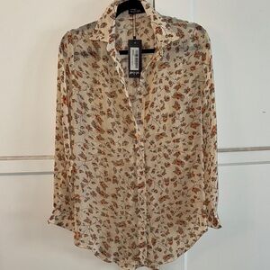 Floral Sheer Button-Up Blouse